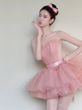 Cute Homecoming Dress Pink Strapless Tulle Pleated Short Back to School Prom Dress Birthday Outfits HZ0319
