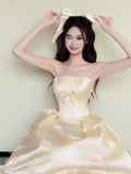 Chic Prom Dress Light Yellow Strapless Gala Dress Evening Gown Birthday Party Outfits HZ0319