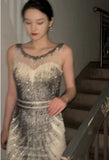 Sparkling Prom Dress Crew Neck Beading Gala Evening Gown Dress Cocktail Outfits HZ0319