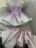 Shiny Homecoming Dress Ombre Crew Neck Pleated Short Back to School Prom Dress Birthday Outfits HZ0319
