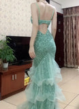 Sparking Prom Dress Spaghetti Straps Tulle Mermaid Birthday Party Outfits Backless Evening Gown Gala Dress HZ0319