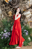 Charming Prom Dress Spaghetti Straps Birthday Party Outfits Red Ruffle Evening Gown Gala Dress HZ0319