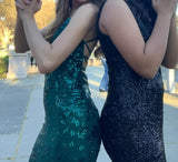 Shiny Prom Dress V-neck Sequins Mermaid Gala Gown Evening Dress Birthday Party Outfits HZ0319