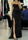 Stunning Prom Dress Black Spaghetti Straps Pleated Gala Gown Party Outfits Evening Dress HZ0319