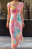 Fashion Prom Dress Chiffion V-neck Pleated Evening Dresses Print Gala Gown Cocktail Outfits HZ0319