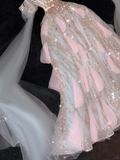 Gorgeous Shiny Pink Beaded Sequined Design A-Line Prom Dress Evening Dress HZ0319
