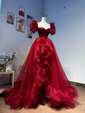 Charming Red Sweetheart A-Line Chiffon Long Prom Dresses Birthday Dresses, HZ0319