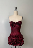Burgundy Strapless Sheath Satin Lace-up Short Party Dresses Homecoming Dresses, HZ0319