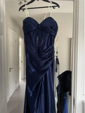 Elegant Prom Dress Navy Blue Sweetheart Pleated Long Evening Dress Party Outfits Gala Gown HZ0319