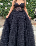 Elegant Prom Dress Black Sweetheart Pleated Tulle Long Gala Gown Evening Dress Party Outfits HZ0319