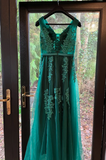 Stunning Prom Dress Dark Green V-neck Pleated Tulle Long Gala Gown Evening Dress Party Outfits HZ0319
