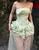 Beauty Prom Dress Light Green Strapless Slit Gala Gown Evening Dress Party Outfits HZ0319