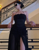 Sexy Prom Dress Black Halter Pleated Tulle Gala Gown Evening Dress Birthday Party Outfits HZ0319