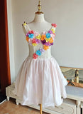Colorful Homecoming Dress Crew Neck Pleated Floral Short Prom Dress Back to School Outfits Graduation Dress HZ0319