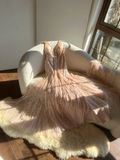 Vintage Champagne Sparkling Sequin Design Romantic Chiffon Evening Dress Prom Dress HZ0319