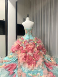 Colorful Ball Gown Strapless Floral Evening Dress Quinceanera Dress 18th Birthday Prom Gown HZ0319