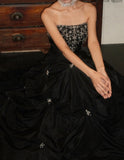 Chic Prom Dress Black Strapless Pleated Gala Gown Evening Dress Graduation Dress HZ0319