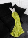 Sparkling Green Sequined Design Elegant Mermaid Prom Dress Evening Dress HZ0319