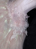 Stunning Pink A-Line Tulle Beaded Long Evening Party Dress Birthday Ball Gown, HZ0319