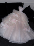Stunning Pink A-Line Tulle Beaded Long Evening Party Dress Birthday Ball Gown, HZ0319