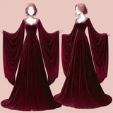 Elegant Burgundy Long Sleeves A-Line Velvet Long Formal Evening Dress, HZ0319