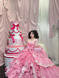 Pink Strapless A-Line Ruffles Layered Quinceanera Dress Lovely Birthday Ball Gown, HZ0319