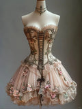 Retro Strapless Floral Design Lolita Princess Dress A-line Beaded Chiffon Party Dress Homecoming Dress HZ0319