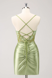 Vintage Green Embroidery Design A-line Sleeveless Spaghetti Strap Homecoming Dress , HZ0319
