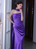 Charming Purple Strapless Mermaid Satin Long Party Dress Evening Gown, HZ0319