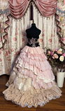 Retro Strapless A-Line Lace Tiered Long Evening Dress Lovely Birthday Ball Gown, HZ0319