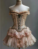 Retro Strapless 3D Flowers Design Lolita Princess Dress A-line Beaded Chiffon Party Dress Homecoming Dress HZ0319