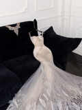 Gorgeous Ivory Sweetheart Tulle Sparkling Sequin Design Elegant Mermaid Floor-length Wedding Dress HZ0319