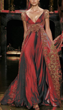 Retro V Neck Wine Red A-Line Satin Long Party Dress Vintage Evening Dress, HZ0319