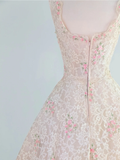 Retro Pink Floral Exquisite Embroidery Design A-Line Short Homecoming Dress Party Dress HZ0319