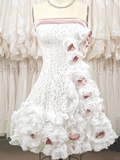 Vintage 3D Flowers Applique Strapless Design A-Line Short Homecoming Dress Party Dress HZ0319
