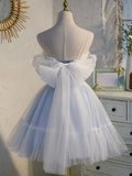 Vintage Light Blue Applique Sweetheart Spaghetti Strap Design A-line Tulle Party Dress Homecoming Dress HZ0319