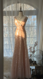 Vintage Champagne Sparkling Sequin Design Romantic Chiffon Evening Dress Prom Dress HZ0319