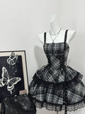 Vintage Black Plaid Design A-line Mini 15th Birthday Party Dress Tiered Homecoming Dress HZ0319