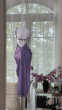 Vintage Gorgeous Purple V-neck Shinny Romantic Luxury Spaghetti Strap Evening Dress Prom Dresses, HZ0319