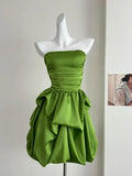 Simple Green Strapless Ruffled Hem Design A-line Mini Party Dress Homecoming Dress HZ0319