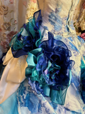 Blue Straps A-Line Floral Printed Retro Long Evening Dress Birthday Ball Gown, HZ0319