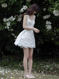 Retro White Appliqued Sleeveless Design A-line Party Dress Homecoming Dresses HZ0319