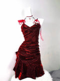 Retro Glitter Burgundy Spaghetti Strap 18th Birthday Party Dress Homecoming Dress HZ0319