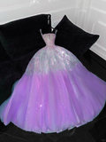 Gorgeous Purple Shiny Sequin Princess Dress Elegant A-Line Floor-length Evening Dress Prom Dresses HZ0319