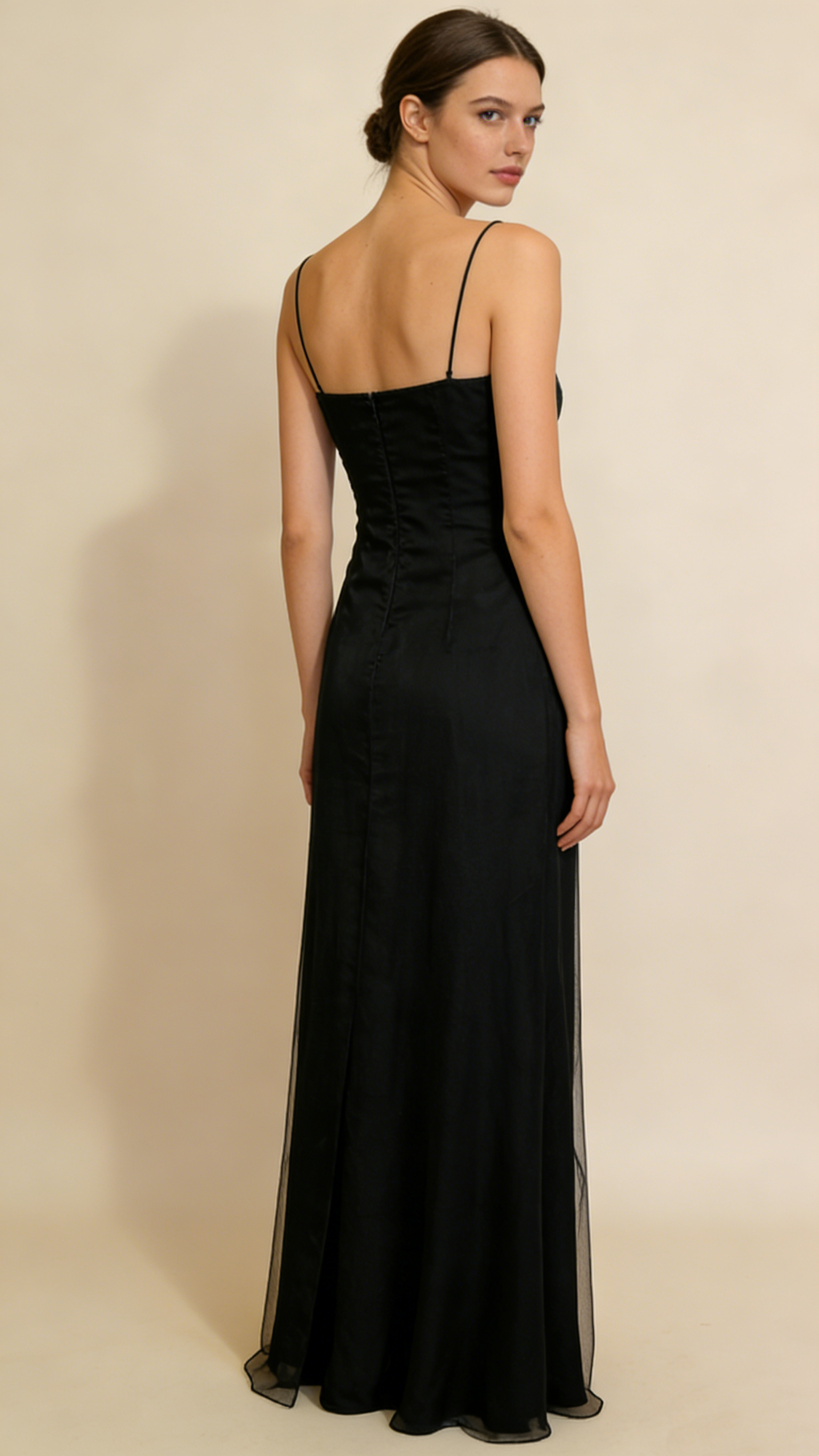 Black Spaghetti Straps A-Line Beading Vintage Long Evening Party Dress, HZ0319