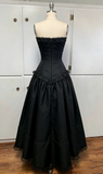 Black Strapless A-Line Chiffon Vintage Gothic Prom Dresses Birthday Outfits, HZ0319