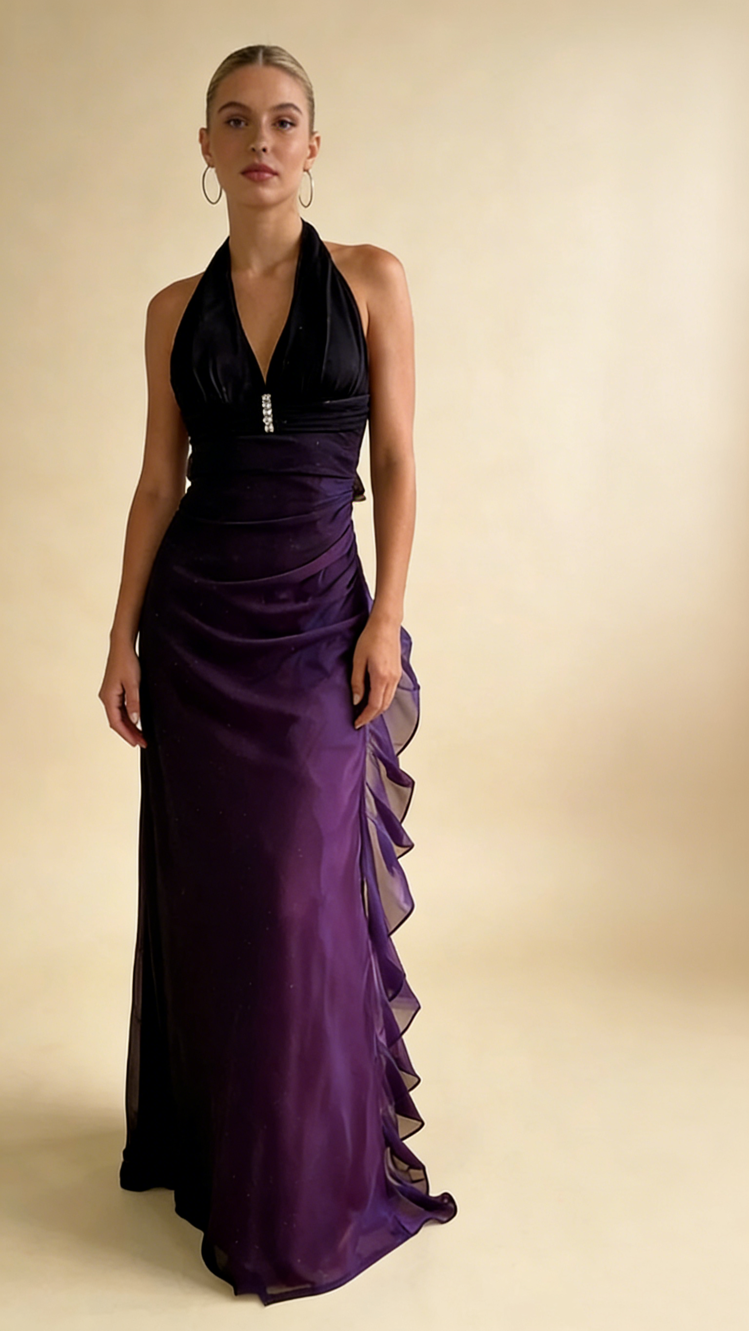Dark Blue Halter Sheath Chiffon Long Party Dress Vintage Evening Dress, HZ0319