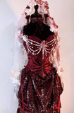 Gothic Burgundy Straps A-Line Sequins Vintage Long Evening Party Dress, HZ0319