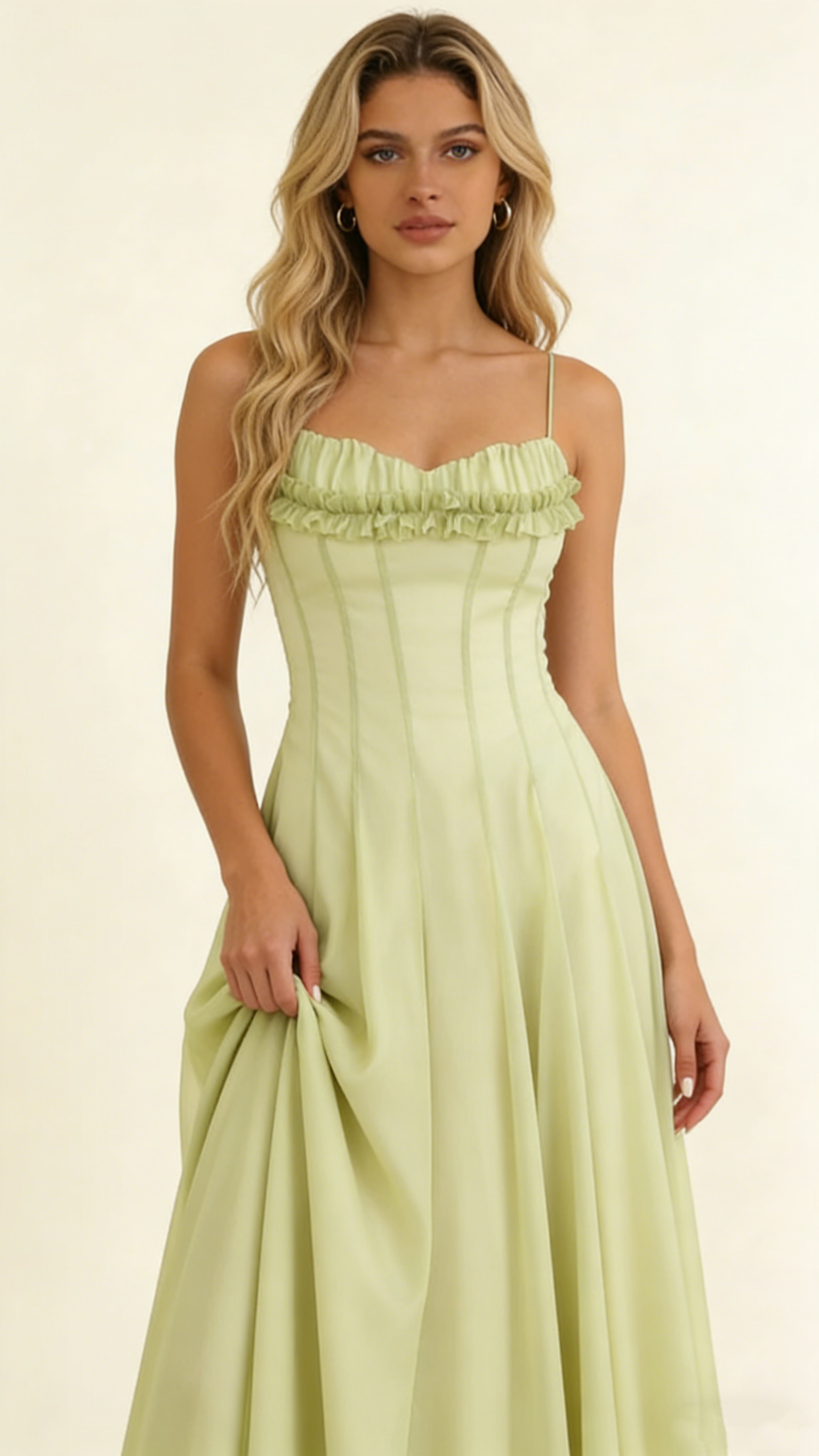 Light Green Spaghetti Straps A-Line Chiffon Long Prom Dress Birthday Dress, HZ0319