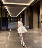 Elegant One Shoulder Lace Satin A-line Dress Mini Birthday Outfit HZ0319